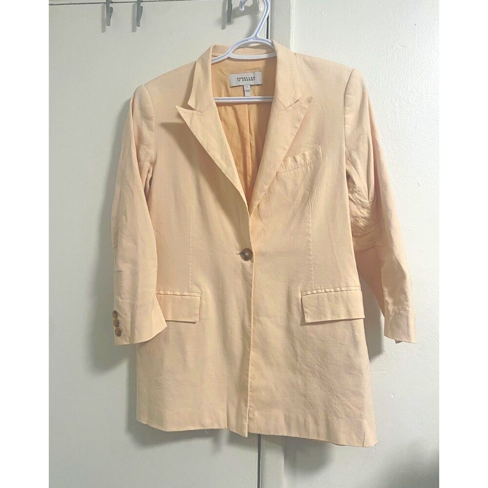 Derek Lam 10 Crosby Beige Linen Blend One-Button Lined Blazer Women 6